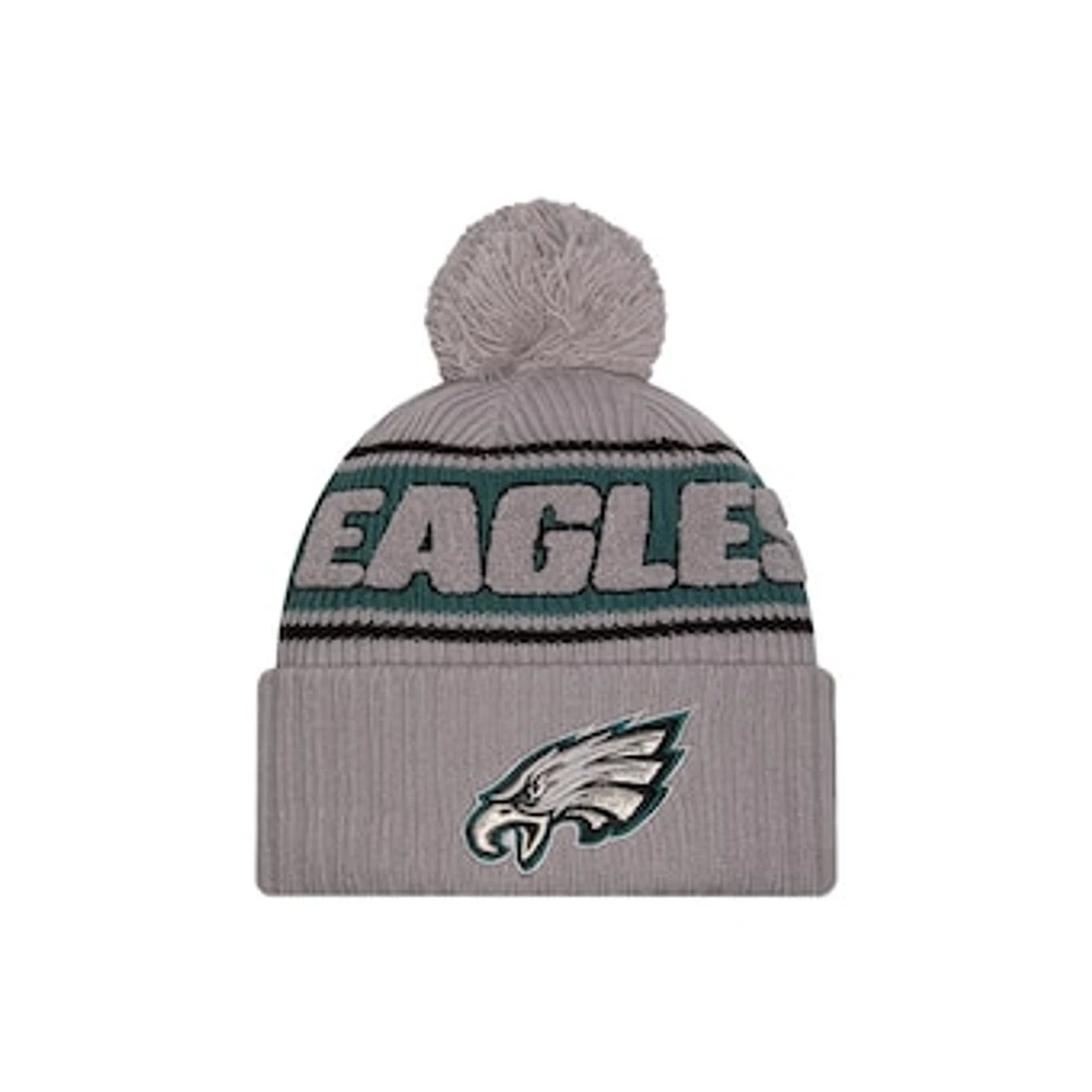 Men's New Era  Gray Philadelphia Eagles 2024 Sideline Sport Cuffed Knit Hat with Pom