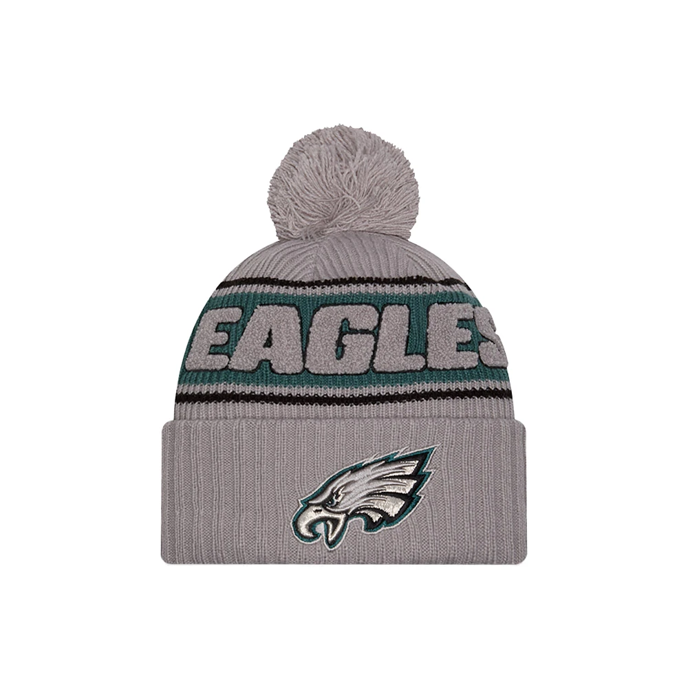 Men's New Era  Gray Philadelphia Eagles 2024 Sideline Sport Cuffed Knit Hat with Pom