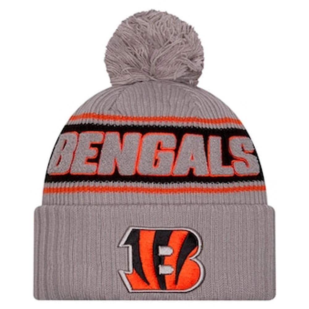 Men's New Era  Gray Cincinnati Bengals 2024 Sideline Sport Cuffed Knit Hat with Pom