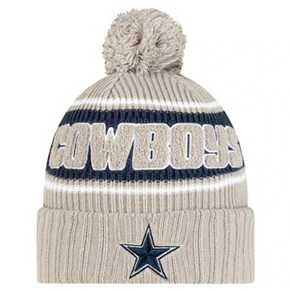 Men's New Era  Gray Dallas Cowboys 2024 Sideline Sport Cuffed Knit Hat with Pom