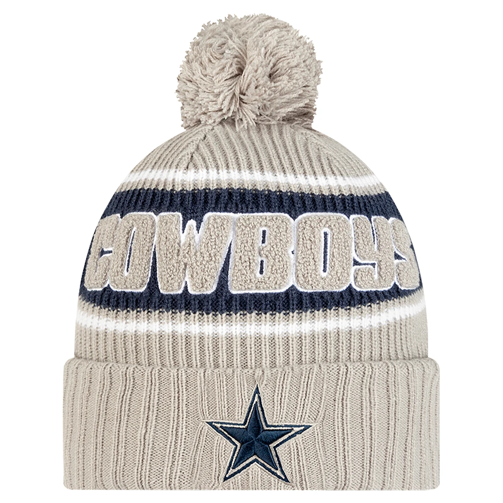 Men's New Era  Gray Dallas Cowboys 2024 Sideline Sport Cuffed Knit Hat with Pom