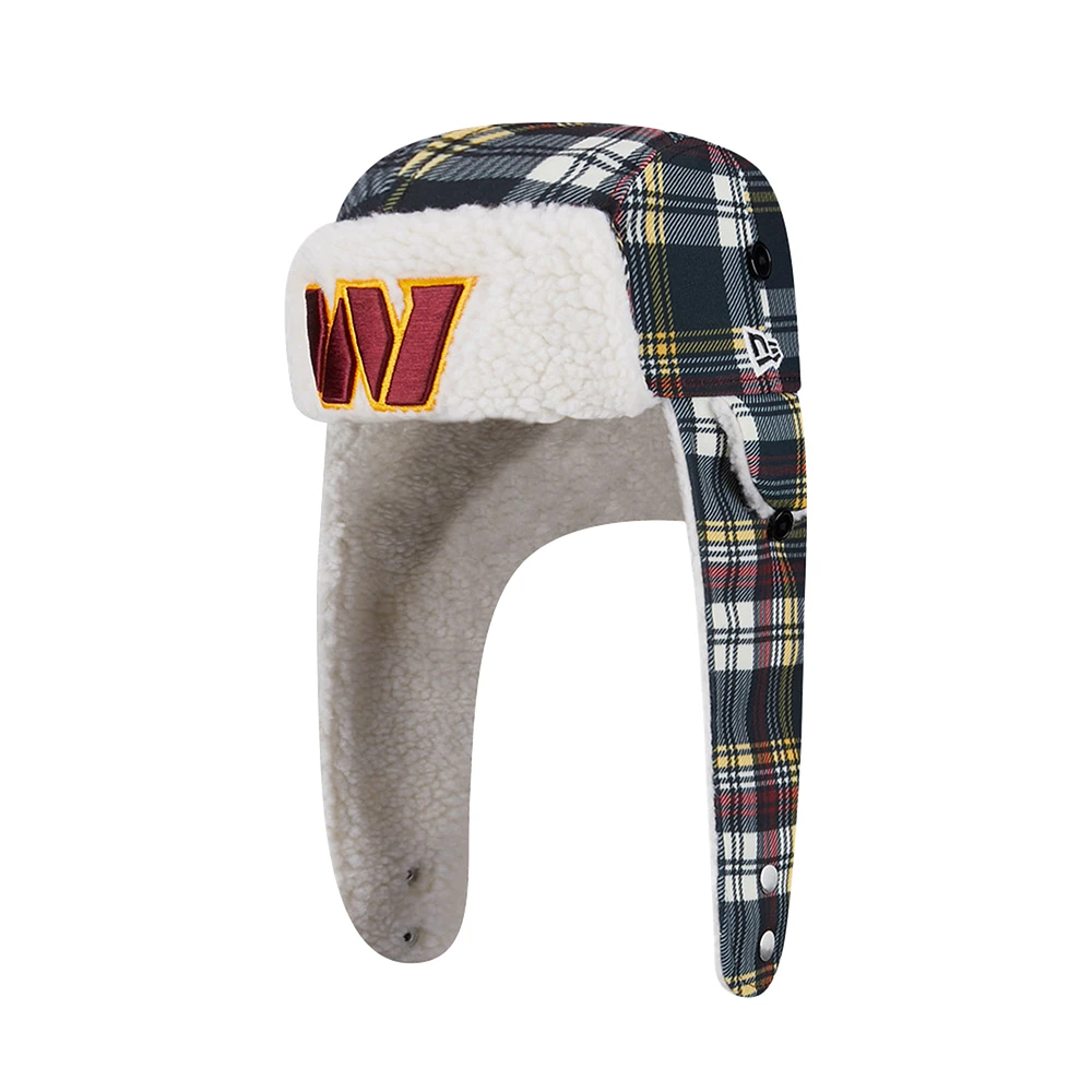 New Era Black Washington Commanders Sideline Plaid Sherpa Trapper Hat