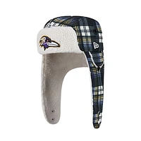 New Era Black Baltimore Ravens Sideline Plaid Sherpa Trapper Hat