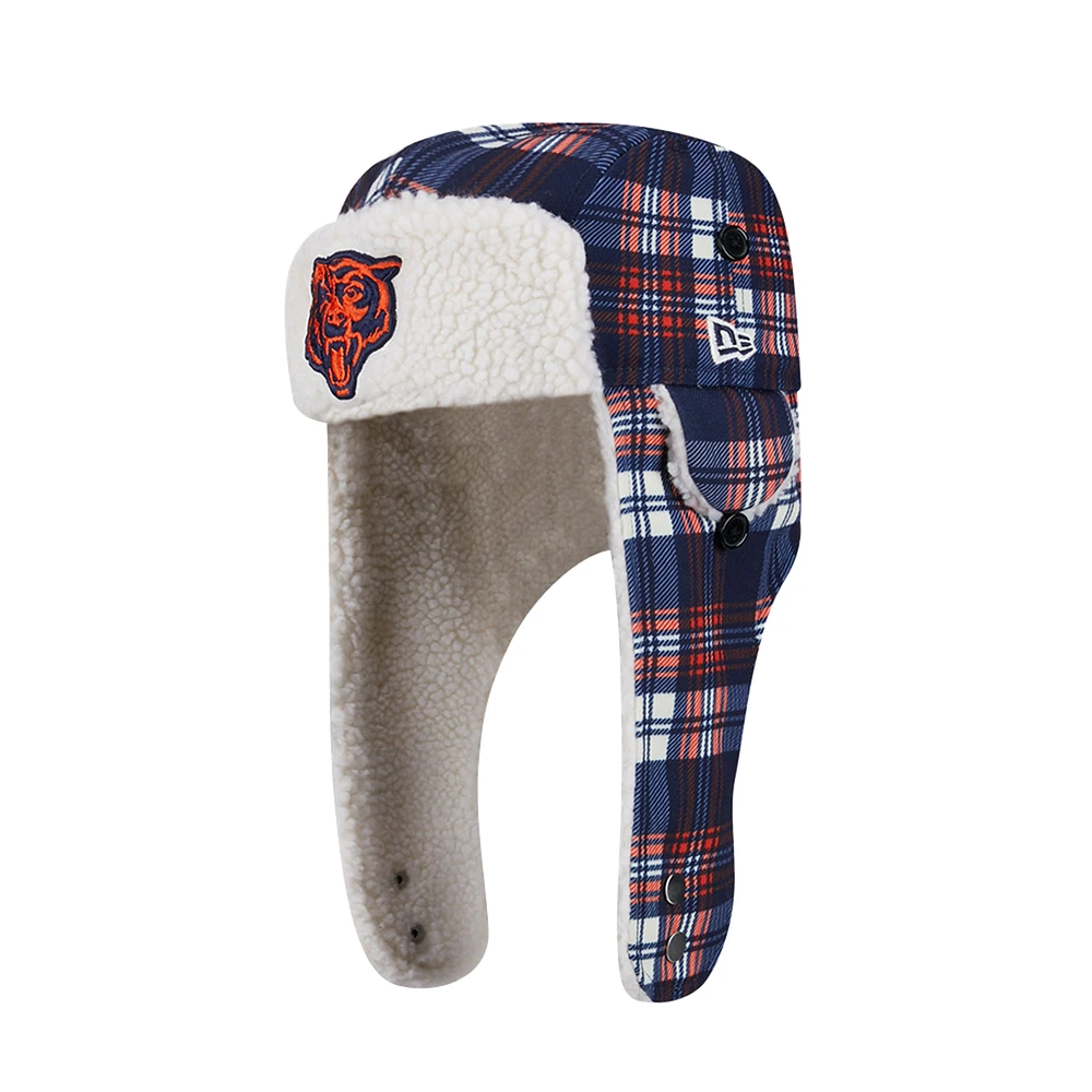 New Era Navy Chicago Bears Sideline Plaid Sherpa Trapper Hat