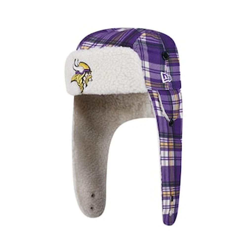 New Era Purple Minnesota Vikings Sideline Plaid Sherpa Trapper Hat