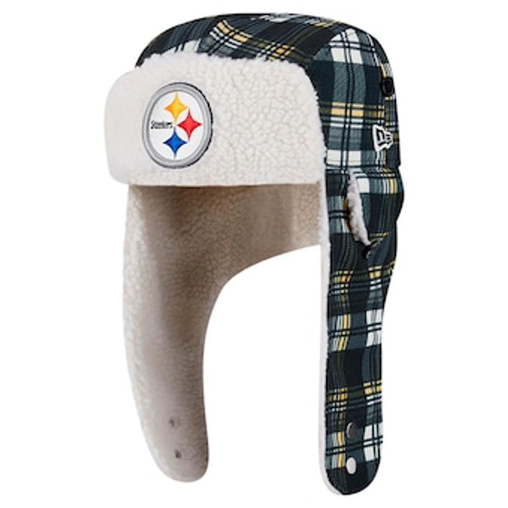 New Era Black Pittsburgh Steelers Sideline Plaid Sherpa Trapper Hat