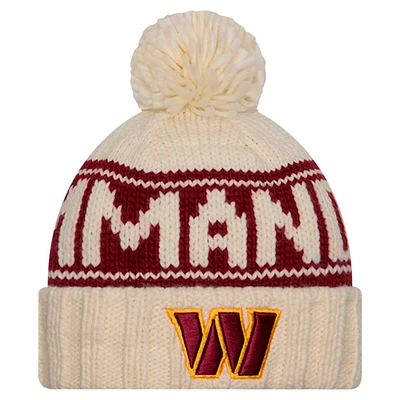 Women's New Era Cream Washington Commanders 2024 Sideline Cuffed Knit Hat with Pom