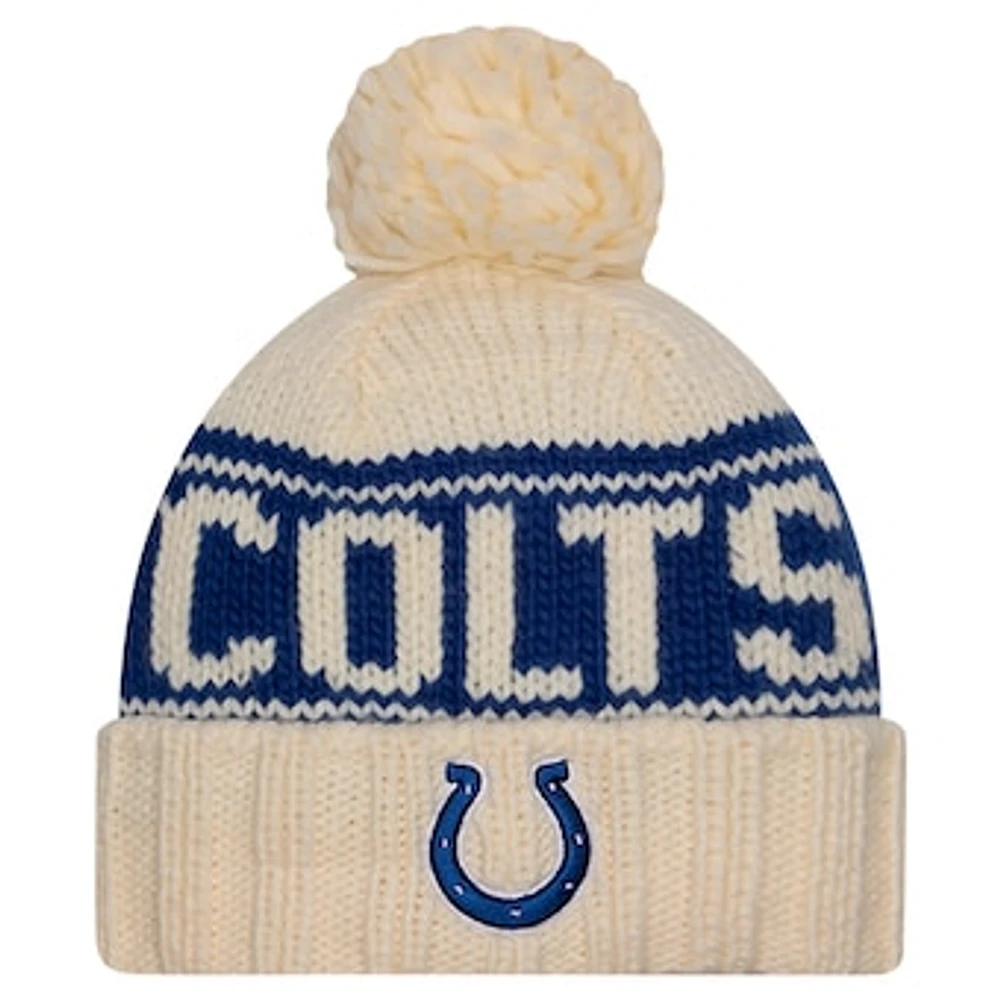 Women's New Era Cream Indianapolis Colts 2024 Sideline Cuffed Knit Hat with Pom