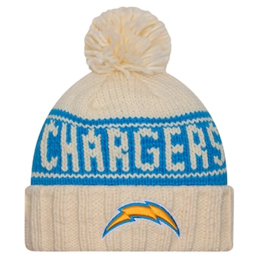 Women's New Era Cream Los Angeles Chargers 2024 Sideline Cuffed Knit Hat with Pom