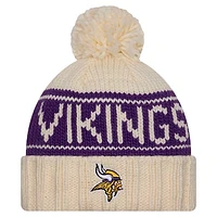 Women's New Era Cream Minnesota Vikings 2024 Sideline Cuffed Knit Hat with Pom