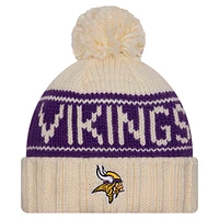 Women's New Era Cream Minnesota Vikings 2024 Sideline Cuffed Knit Hat with Pom