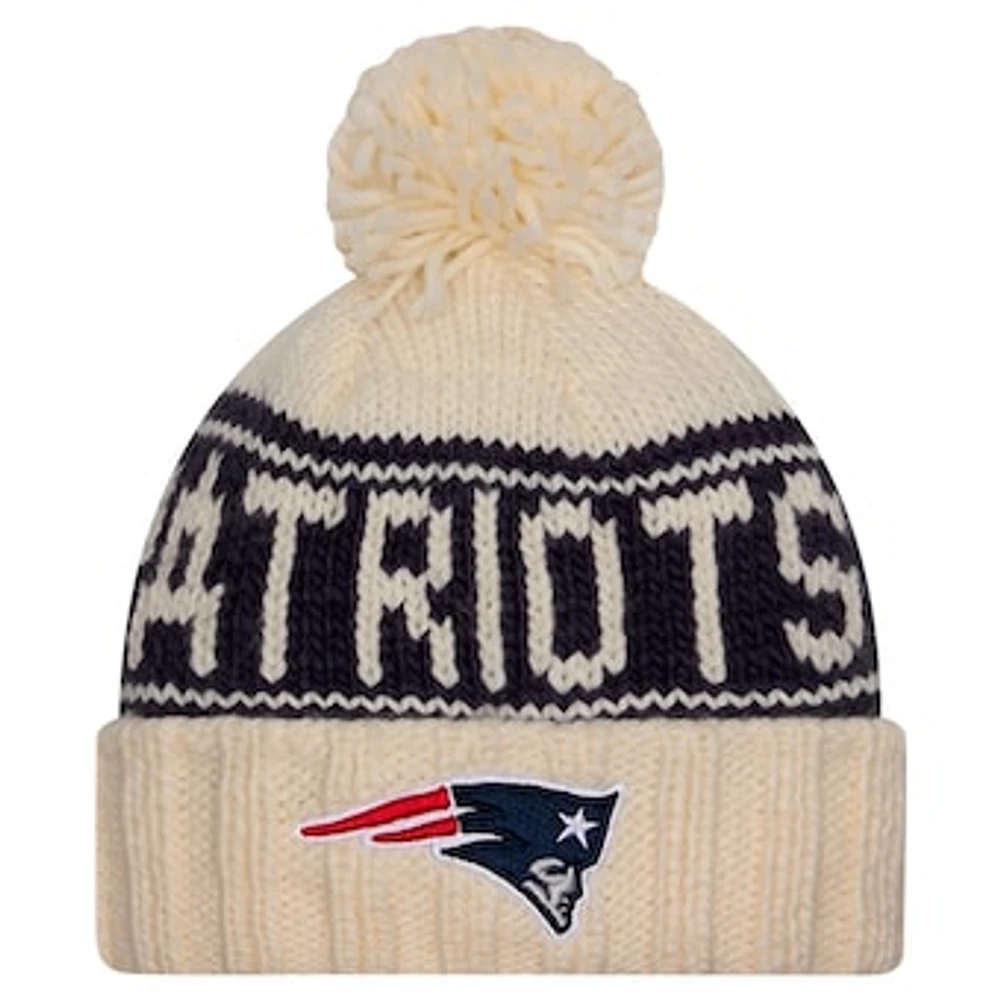 Women's New Era Cream New England Patriots 2024 Sideline Cuffed Knit Hat with Pom