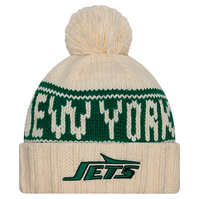 Women's New Era Cream New York Jets 2024 Sideline Cuffed Knit Hat with Pom