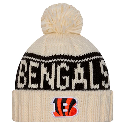 Women's New Era Cream Cincinnati Bengals 2024 Sideline Cuffed Knit Hat with Pom