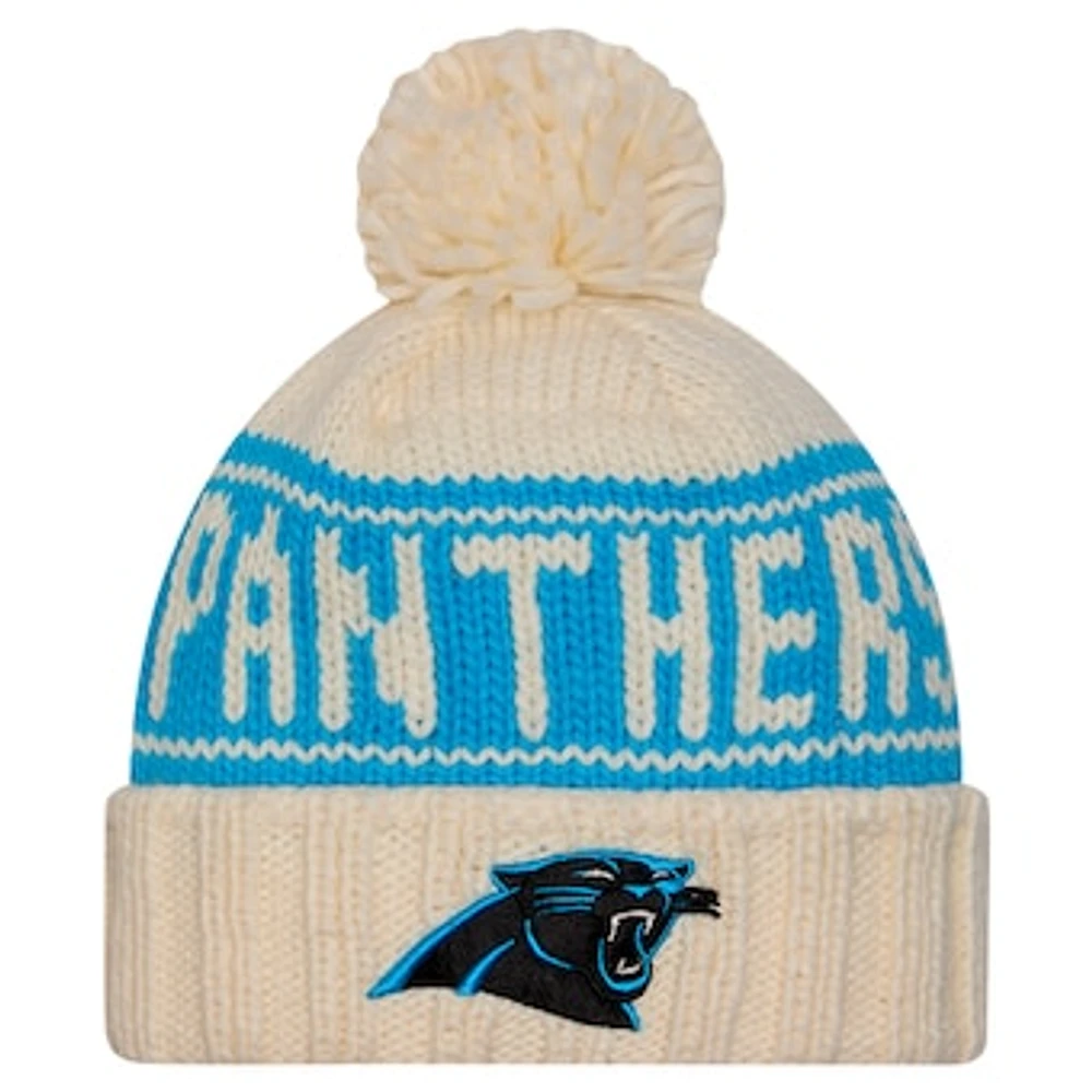 Women's New Era Cream Carolina Panthers 2024 Sideline Cuffed Knit Hat with Pom