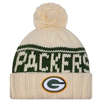 Women's New Era Cream Green Bay Packers 2024 Sideline Cuffed Knit Hat with Pom