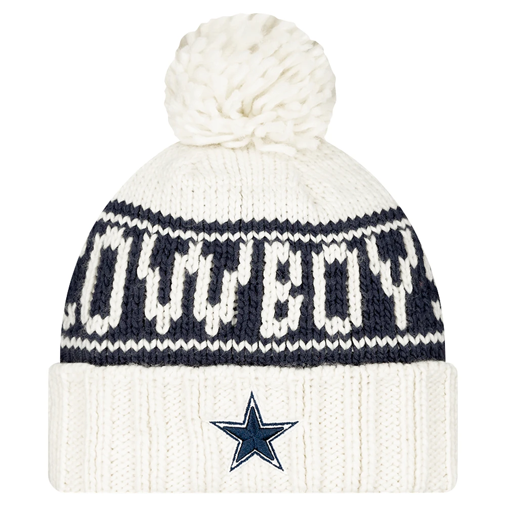 Women's New Era White Dallas Cowboys 2024 Sideline Cuffed Knit Hat with Pom