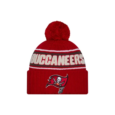 Youth New Era Red Tampa Bay Buccaneers 2024 Sideline Sport Cuffed Knit Hat with Pom