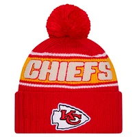 Youth New Era Red Kansas City Chiefs 2024 Sideline Sport Cuffed Knit Hat with Pom