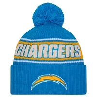 Youth New Era Powder Blue Los Angeles Chargers 2024 Sideline Sport Cuffed Knit Hat with Pom