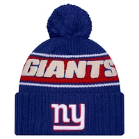 Youth New Era Royal New York Giants 2024/25 Sideline Cuffed Knit Hat with Pom