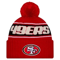 Youth New Era Scarlet San Francisco 49ers 2024 Sideline Sport Cuffed Knit Hat with Pom