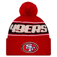 Youth New Era Scarlet San Francisco 49ers 2024 Sideline Sport Cuffed Knit Hat with Pom