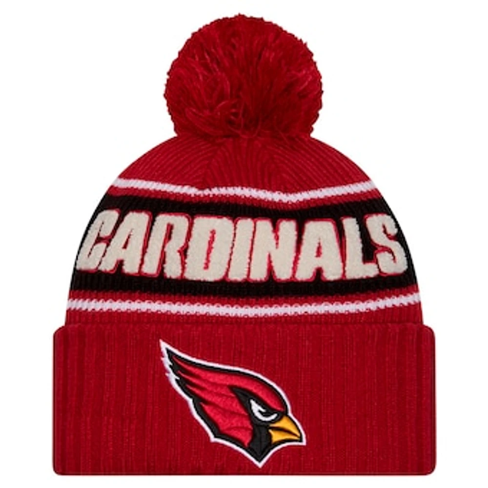 Youth New Era Cardinal Arizona Cardinals 2024 Sideline Sport Cuffed Knit Hat with Pom