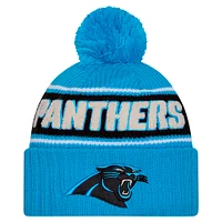 Youth New Era Blue Carolina Panthers 2024 Sideline Sport Cuffed Knit Hat with Pom