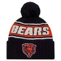 Youth New Era Navy Chicago Bears 2024 Sideline Sport Cuffed Knit Hat with Pom