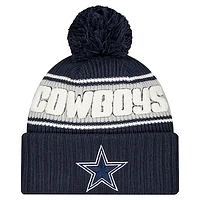 Youth New Era Navy Dallas Cowboys 2024/25 Sideline Cuffed Knit Hat with Pom