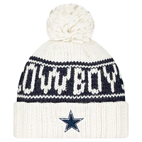 Girls Youth New Era White Dallas Cowboys Sideline Cuffed Knit Hat with Pom