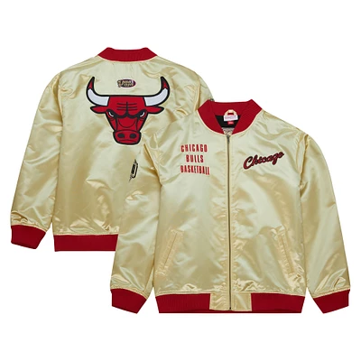 Men's Mitchell & Ness Gold Chicago Bulls Team OG 2.0 Vintage Logo Satin Full-Zip Jacket