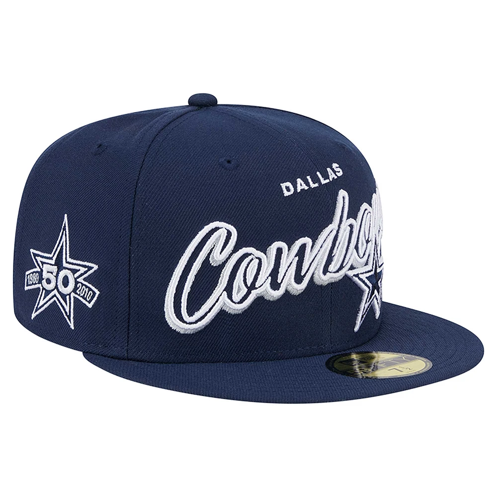 Men's New Era Navy Dallas Cowboys Script Sided 59FIFTY Fitted Hat