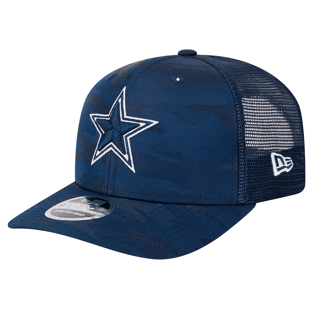 Men's New Era Navy Dallas Cowboys Adventure Camo Trucker 9SEVENTY Stretch-Snap Adjustable Hat