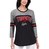 Women's G-III Sports by Carl Banks Black Toronto Raptors Play The Game Tri-Blend 3/4 Sleeve T-Shirt