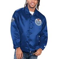 Men's Starter Royal Edmonton Oilers Option Route Coaches Full-Snap Jacket