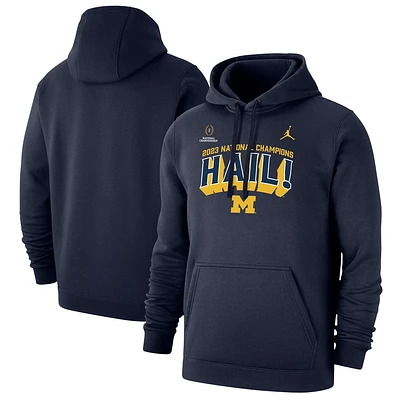 Men's Jordan Brand Navy Michigan Wolverines College Football Playoff 2023 National Champions Slogan Club Fleece Pullover Hoodie