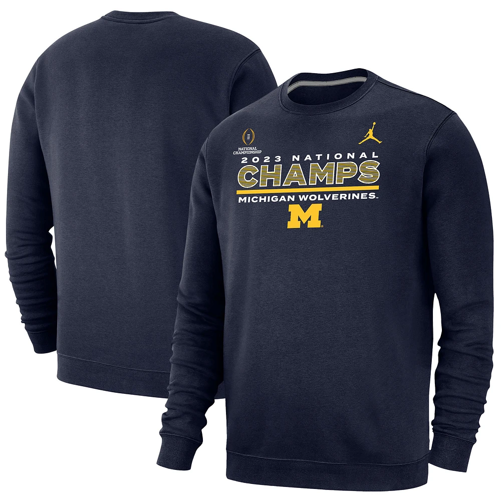 Men's Jordan Brand Navy Michigan Wolverines College Football Playoff 2023 National Champions Club Fleece Pullover Sweatshirt