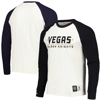 Men's Mitchell & Ness Cream Vegas Golden Knights Legendary Slub Vintage Raglan Long Sleeve T-Shirt