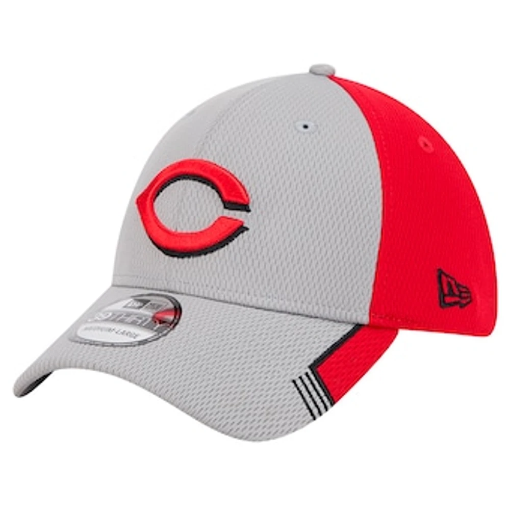 Men's New Era Gray/Red Cincinnati Reds Visor Trim 39THIRTY Flex Hat