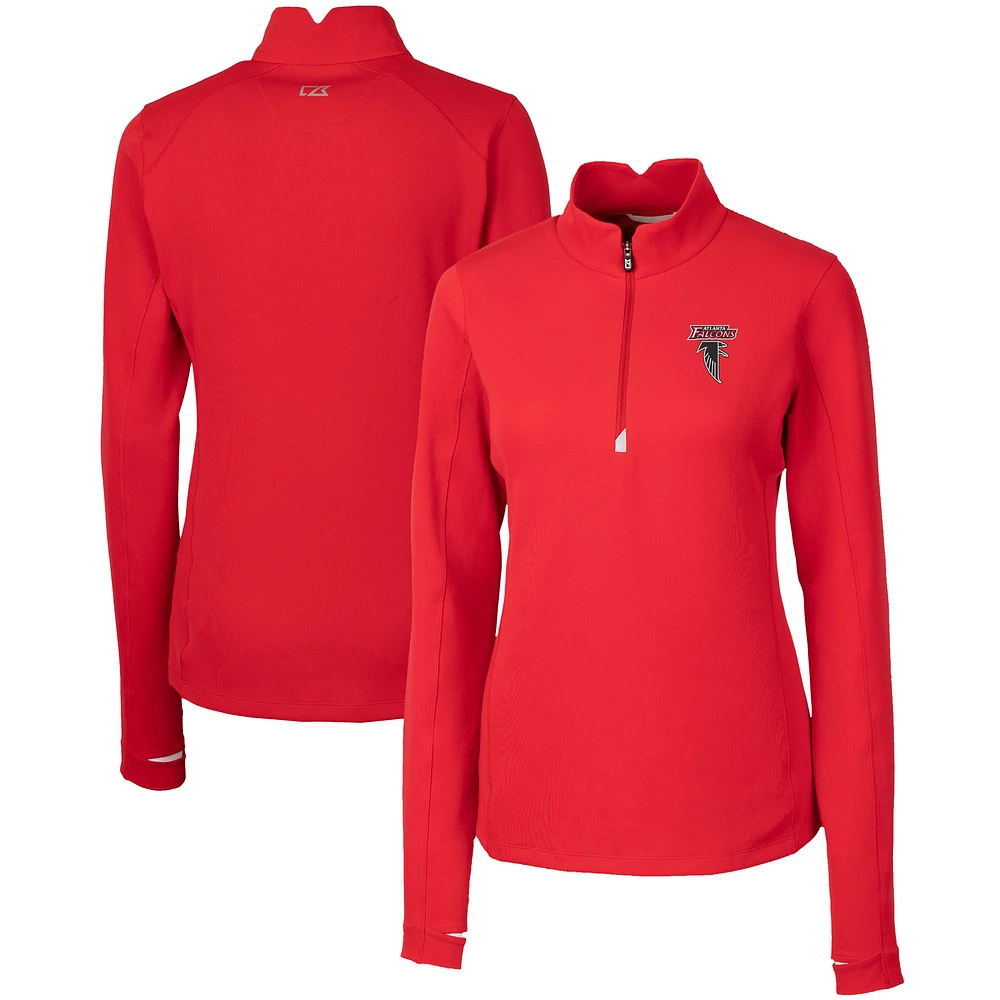 Women's Cutter & Buck Red Atlanta Falcons Throwback Logo Traverse DryTec Stretch Quarter-Zip Pullover Top