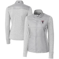 Women's Cutter & Buck Gray Atlanta Falcons Throwback Logo Stealth DryTec Hybrid Quilted Full-Zip Windbreaker Jacket