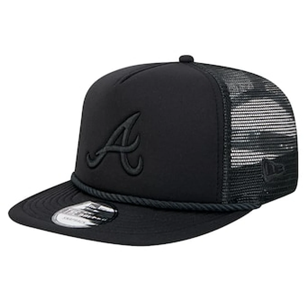 Men's New Era Black Atlanta Braves Tone Foam Meshback Golfer Snapback Hat