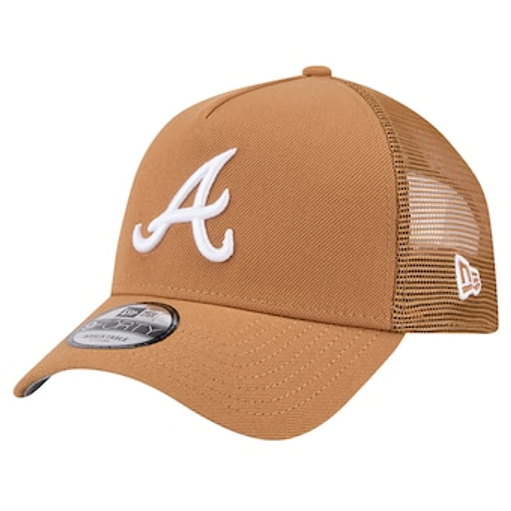 Men's New Era Brown Atlanta Braves A-Frame Trucker 9FORTY Adjustable Hat