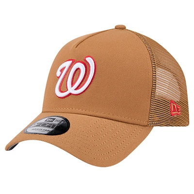 Men's New Era Brown Washington Nationals A-Frame Trucker 9FORTY Adjustable Hat