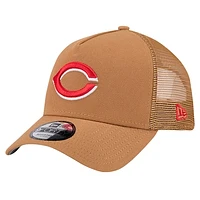 Men's New Era Brown Cincinnati Reds A-Frame Trucker 9FORTY Adjustable Hat