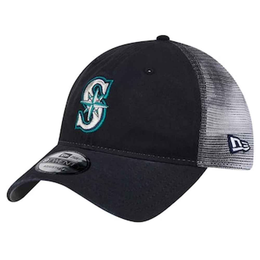 Men's New Era Navy Seattle Mariners Team Slick Trucker 9TWENTY Adjustable Hat