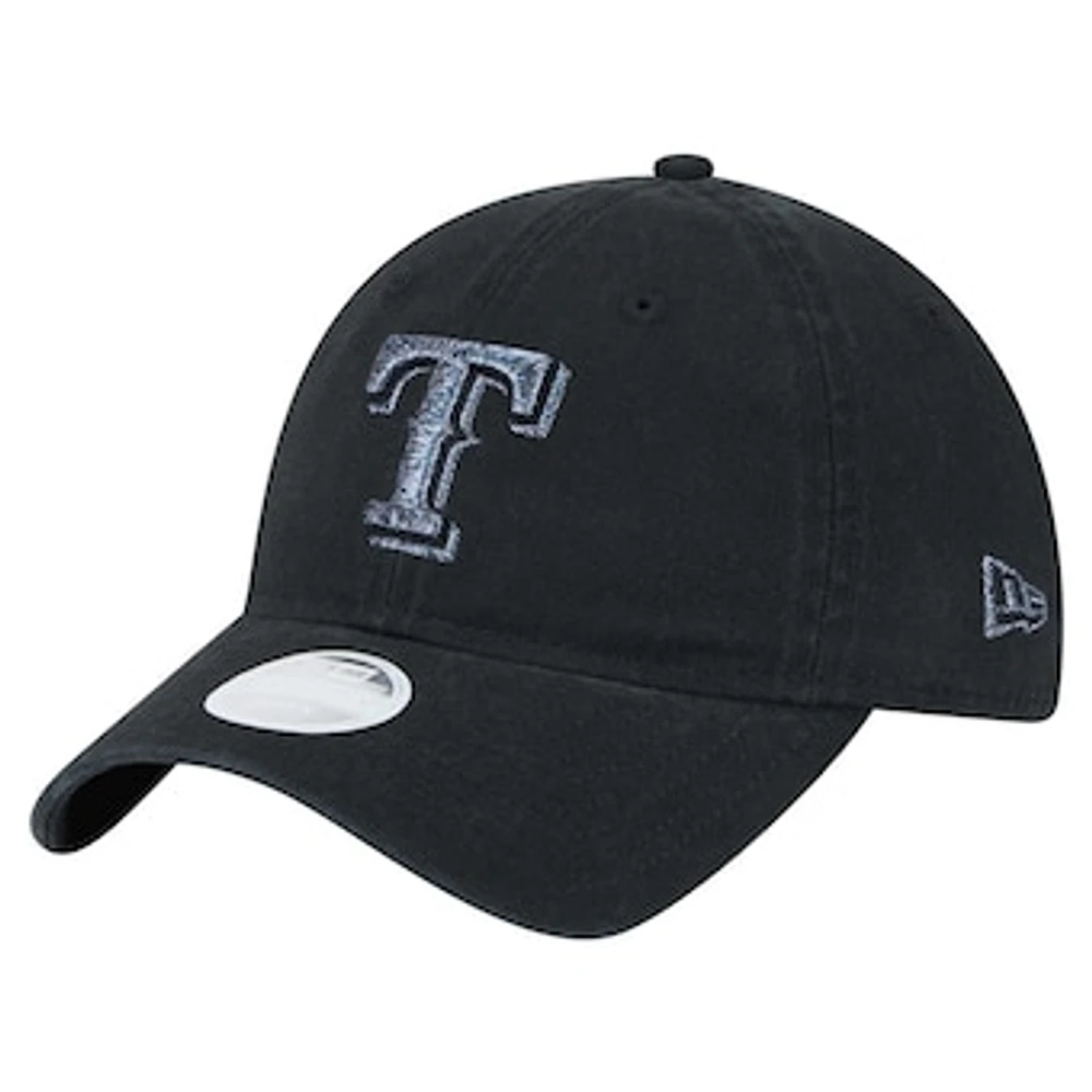 Women's New Era Black Texas Rangers Glitz 9TWENTY Adjustable Hat