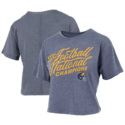 Women's Pressbox  Navy Michigan Wolverines College Football Playoff 2023 National Champions Vintage Waist-Length T-Shirt